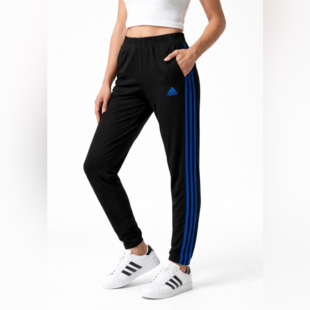 Small Adidas Black Joggers with Vibrant Blue Accents